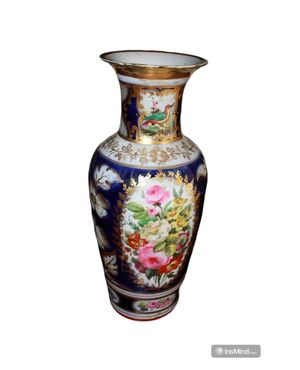 Vaso Francese in Porcellana del 1800 Decorato a motivo Floreale