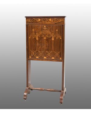 Secrétaire antico Carlo X Francese in legno esotico pregiato con innesti di intarsio in acero. Periodo XIX secolo.
