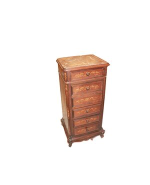 Comodino alto Francese Stile Luigi XV in Legno di Palissandro Intarsiato