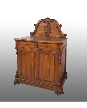 Credenza antica nobiliare in ulivo massello periodo Luigi Filippo Napoletano. XIX secolo.