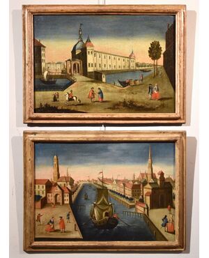 Vedute di Rotterdam con il Palazzo della Borsa e l'Antico Porto, Vedutista del Settecento