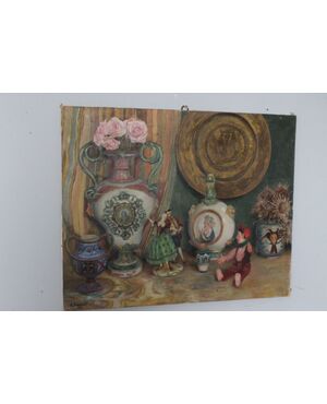 Antico dipinto olio su tela Augusto Baracchi (Modena 1878 – Milano 1942 )  1923  “ Collezionista “ mis 100 x 80 