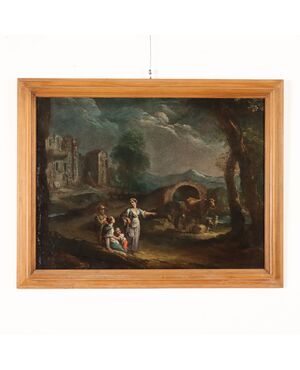 Dipinto Paesaggio con Figure ed Armenti