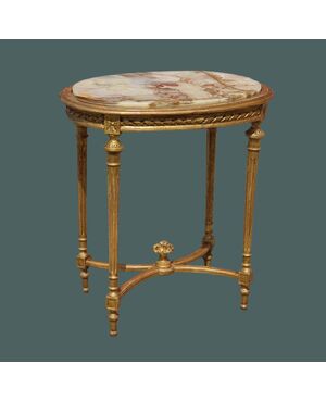 Tavolino francese in legno dorato, stile Luigi XVI, fine Ottocento