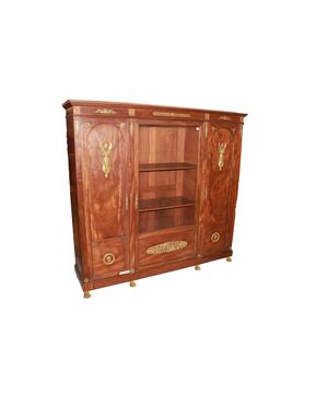 Libreria Stile Impero Francese di Fine 1800 In Legno di Mogano con Bronzi
