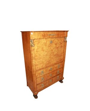 Secretaire Francese Stile Impero del 1800 In Legno di Betulla Con Bronzi