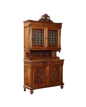 Credenza doppio Corpo in Stile Neobarocco Italia, Fine XIX Secolo