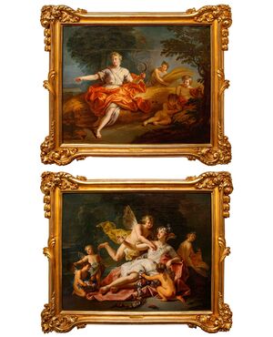 Antoine Coypel (Parigi, 1661 – 1722) (attr.), Zefiro e Flora e Cerere come allegoria della mietitura 