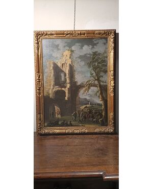 Paesaggio con figure e rovine - Gennaro Greco (Napoli 1665-1714) - Fine '600 - olio su tela