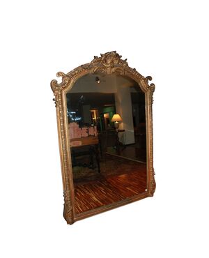 Grande specchiera Francese dorata foglia oro del 1800 Stile Luigi XV