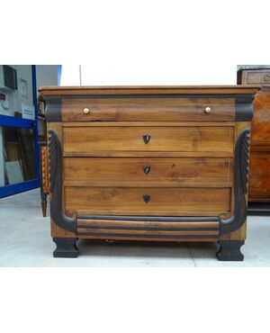 Cassettone in noce vercellese Carlo X scolpito e filettato 1820 Piemonte