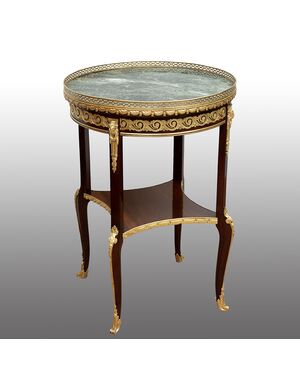 Antique Napoleon III mahogany side table with gilded bronze inlays. France, 19th century.