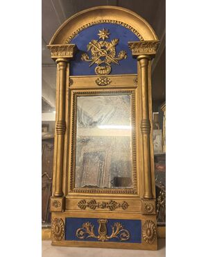 SPECC559 - Blue and gold lacquered mirror, 19th century, dimensions cm L 55 x H 113