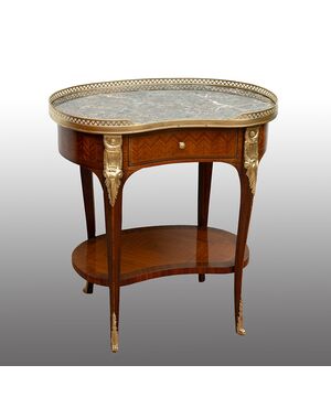 Antique Napoleon III bean-shaped table in precious exotic woods. France, 19th century.