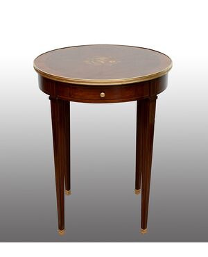 Antique Napoleon III mahogany side table with gilded bronze inserts. France, 19th century.