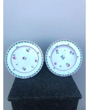 Pair of porcelain plates with roses decoration. Doccia-Ginori manufacture.     