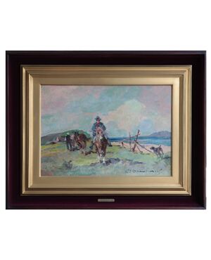 Carlo Domenici - (Livorno 1897 - Portoferraio 1981) Butteri sul mare