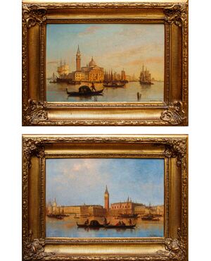 Joseph Carl Berthold Püttner (Planà, 1821 – Vöslau, 1881), Gondole al tramonto davanti a Piazza S. Marco e Santa Maria della Salute