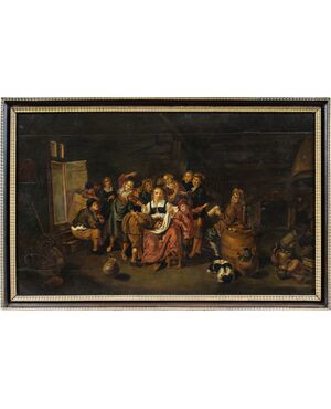 Pittore olandese (XVIII-XIX sec.) - Interno di osteria.