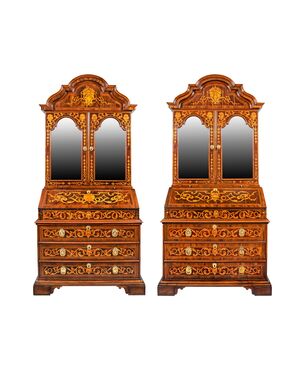 Coppia di trumeau in legno finemente intarsiato. Veneto, XVIII secolo.