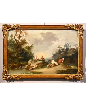 Paesaggio con fiume e pastori in riposo, Francesco Zuccarelli (1702 - 1788) cerchia