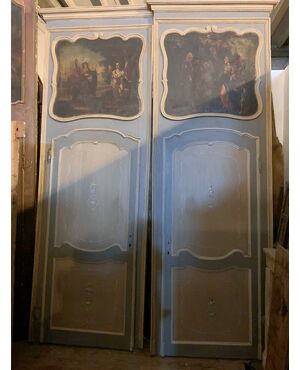  pts721 - n. 6 porte laccate con telaio e dipinto, cm l 115 x h 338  