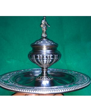 Embossed silver inkwell with neoclassical and Raphaelesque motifs Italy.     