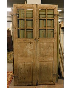 pti661 - double-leaf glass door, to be restored, measuring cm l 129 xh 238 x th. 3     