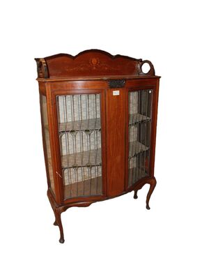 Vetrina 2 porte Vittoriana del 1800 in legno di mogano con intarsi floreali