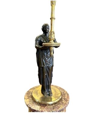  Coppia di Candelabri Impero in Bronzo Patinato e Dorato