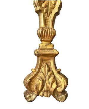  Coppia di Torcieri in Legno Dorato, XIX Secolo