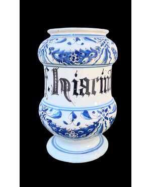 Vaso albarello in maiolica a decoro turchino.Manifattura Manardi.Bassano.