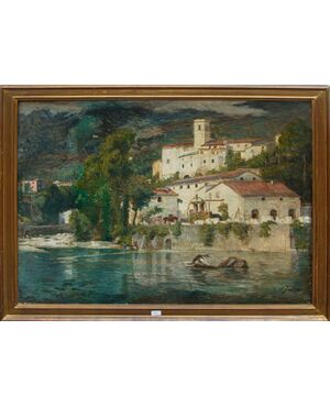 André Jallot (1884-1936), Veduta di un villaggio sulle rive di un fiume