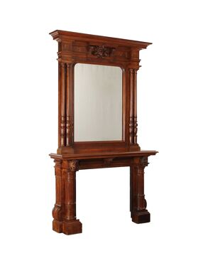 Neorenaissance-Style Fireplace with Overmantel Mirror