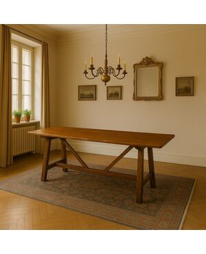 Renaissance Style Trestle Table, Italy, Mid-20th Century