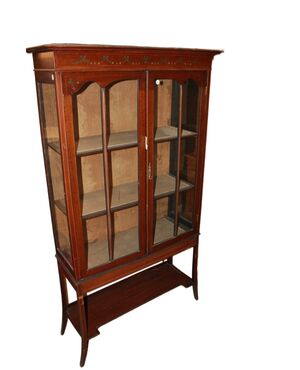 Vetrinetta Vittoriana del 1800 a 2 ante con pitture e intarsio