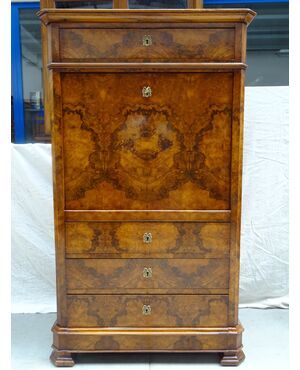 Secretaire Luigi Filippo in radica di noce 1850 Francese