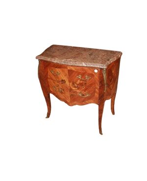 Comoncino francese Stile Luigi XV a 2 cassetti riccamente Intarsiato
