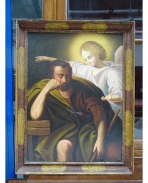 Quadro olio su tela scuola italiana XVIII sec. Il sogno di San Giuseppe