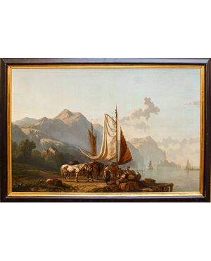 Alfred Edouard A. De Bylandt (Brussels 1829 - The Hague 1890), At the landing stage - View of Lake Maggiore