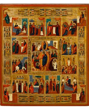 Russia, 19th century, Icon depicting the Twelve Great Feasts