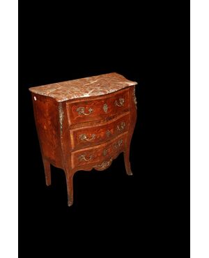 Louis XV serpentine chest of drawers from the 1800s, richly inlaid with 3 drawers