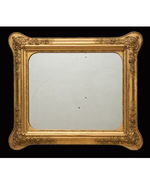 Antique French Napoleon III mirror in gilded wood from the 19th century.     