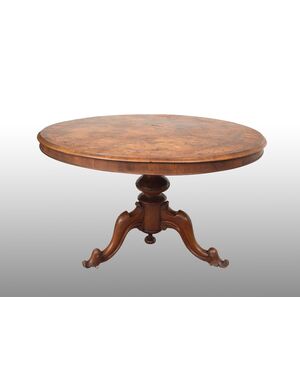 Antique Victorian English table in walnut briar from the 19th century.     