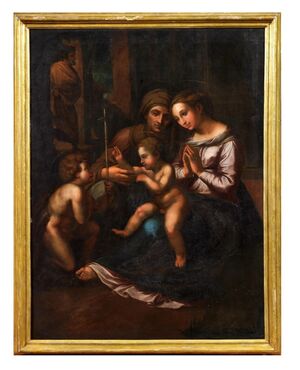 Anonimo del XVII secolo,   "Madonna con bambino, San Giovannino ed Elisabetta", (copia da Raffaello)