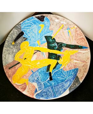 Large Ceramic "Figuratista" Plate by Massimo Biagi Miradario, 2009 - Diam 74 cm, P 6 cm ITALY