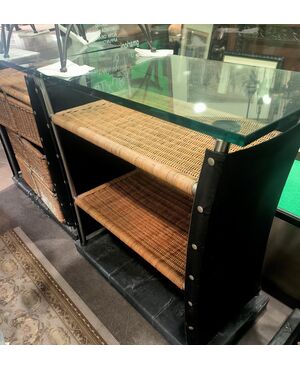 Mobile Bar in Steel with Wicker by Toni Cordero, 1980s - 80 x 40 H 90 cm ITALY