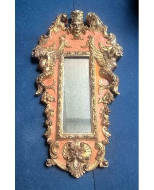 Baroque Mirror in Lacquered and Carved Wood, 1940s Sicily (Italy) H 62 cm, L 35 cm, P 6 cm