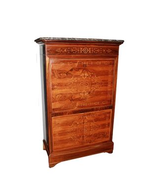 Secretaire francese stile Carlo X riccamente intarsiato in Palissandro metà 1800