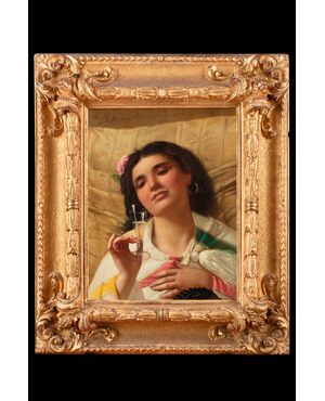 Dipinto di Giovanni Costa (Livorno 1833 - Firenze 1893), "Ritratto femminile"